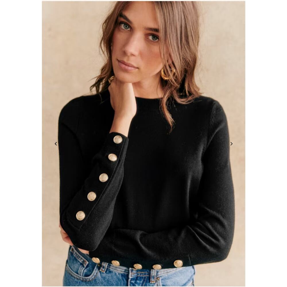 Sezane La Maille Paulo Merino Wool Long Sleeve Jumper Sweater Knit Black Size XL
